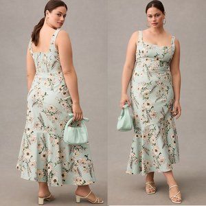 Anthropologie Floral Midi Dress in Mint Green